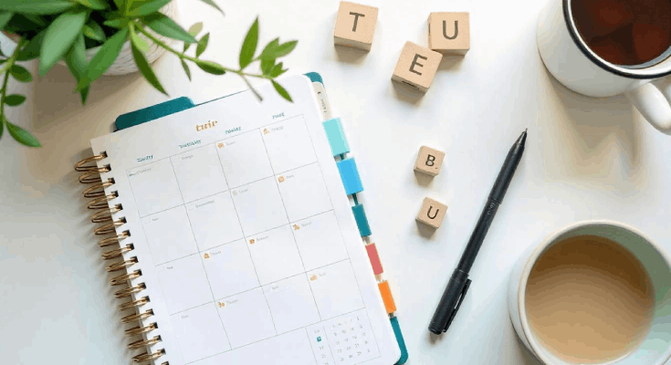 Circular coasters arranged on a desk surface